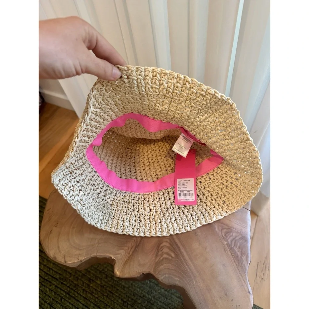 Lilly Pulitzer Raffia Bucket Hat NWT Tropical Ribbon Resort Vacation Beach Straw